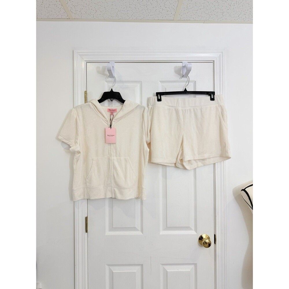 Juicy Couture Oyster Terry Cloth Short Sleeve Hoodie and Shorts Set XL NWT - Picture 8 of 11